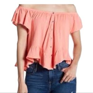 We The Free Womens Mint Julep Butterfly Sleeves Peplum Button-Down Top XS